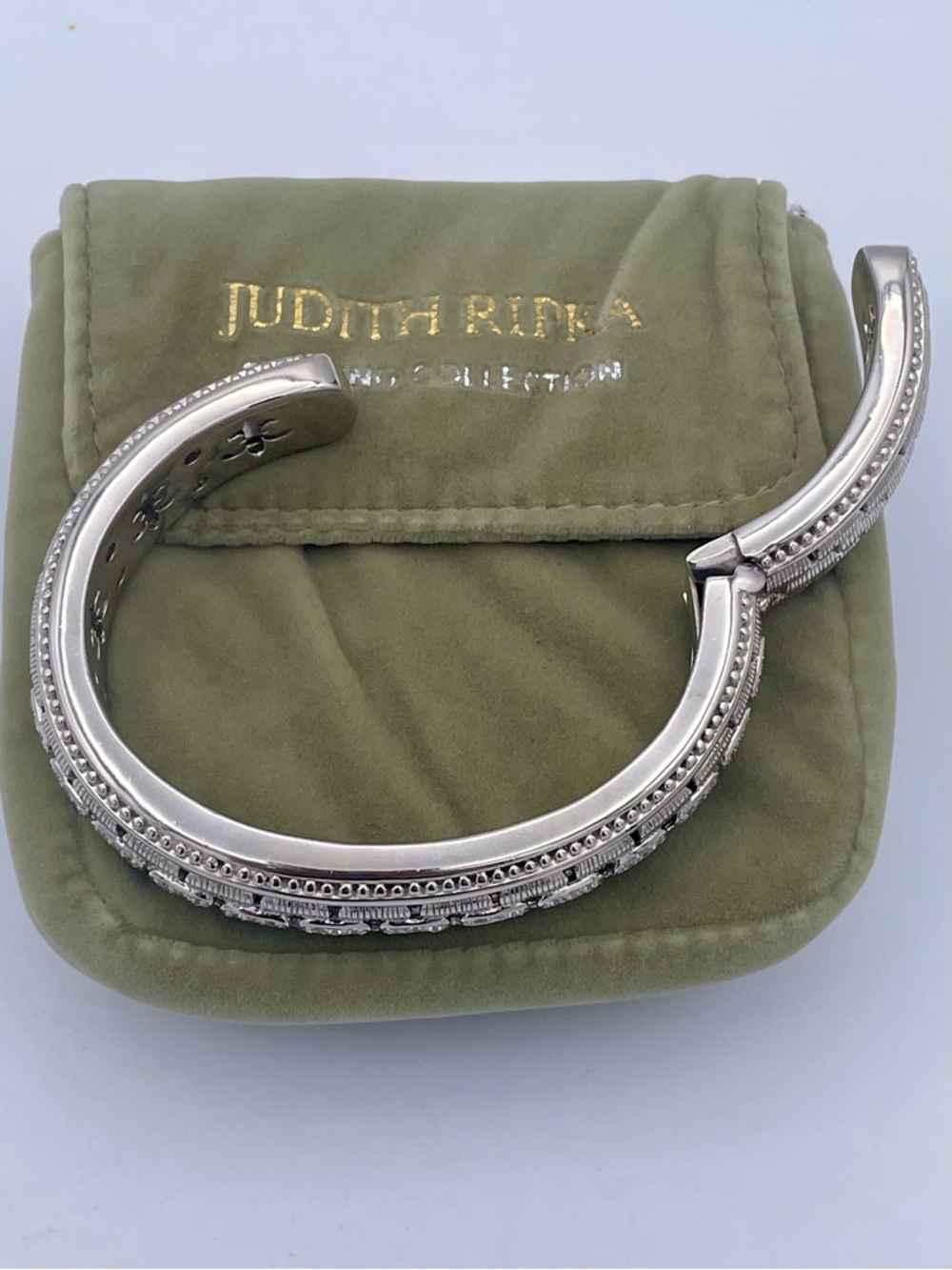 Judith Ripka Sterling Silver 925 CZ Pave Hinged Cuff Bracelet Wide Heavy71.7g - Picture 8 of 13